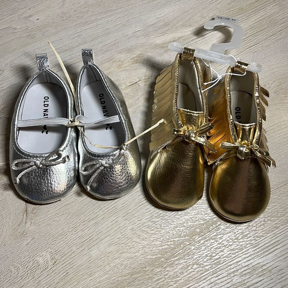 NWT Old Baby Infant‎ Shoes. Silver 6/12 mos Gold 12/18mos